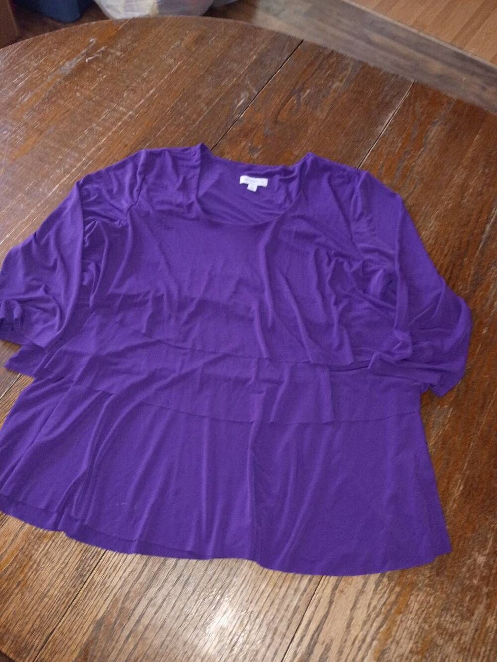 XL Susan Graver Purple Round Neck 3/4 Sleeves Lined Pullover Shirt Top Blouse